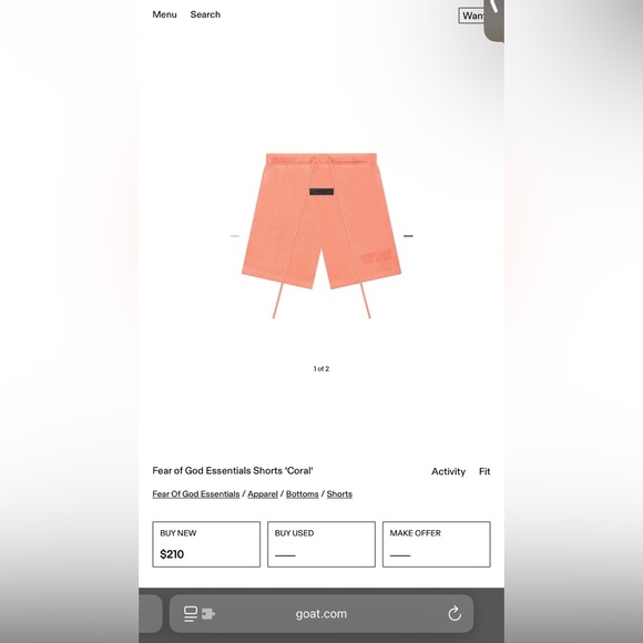 Fear of God Essentials Shorts 'Coral' Mens Size XL - Picture 3 of 14